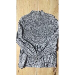 SHEIN Women Large Dalmatian Print Smocked Mock Neck Peplum Long Sleeve Blouse